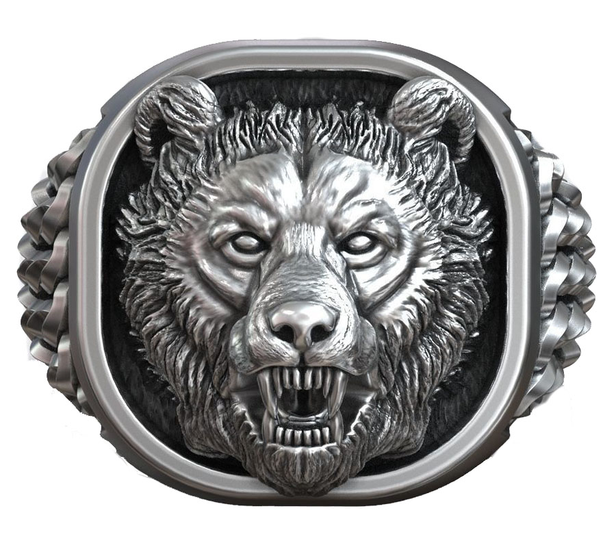 Mens Signet Ring - 22g Viking Ayı Başı Nordik Süsü