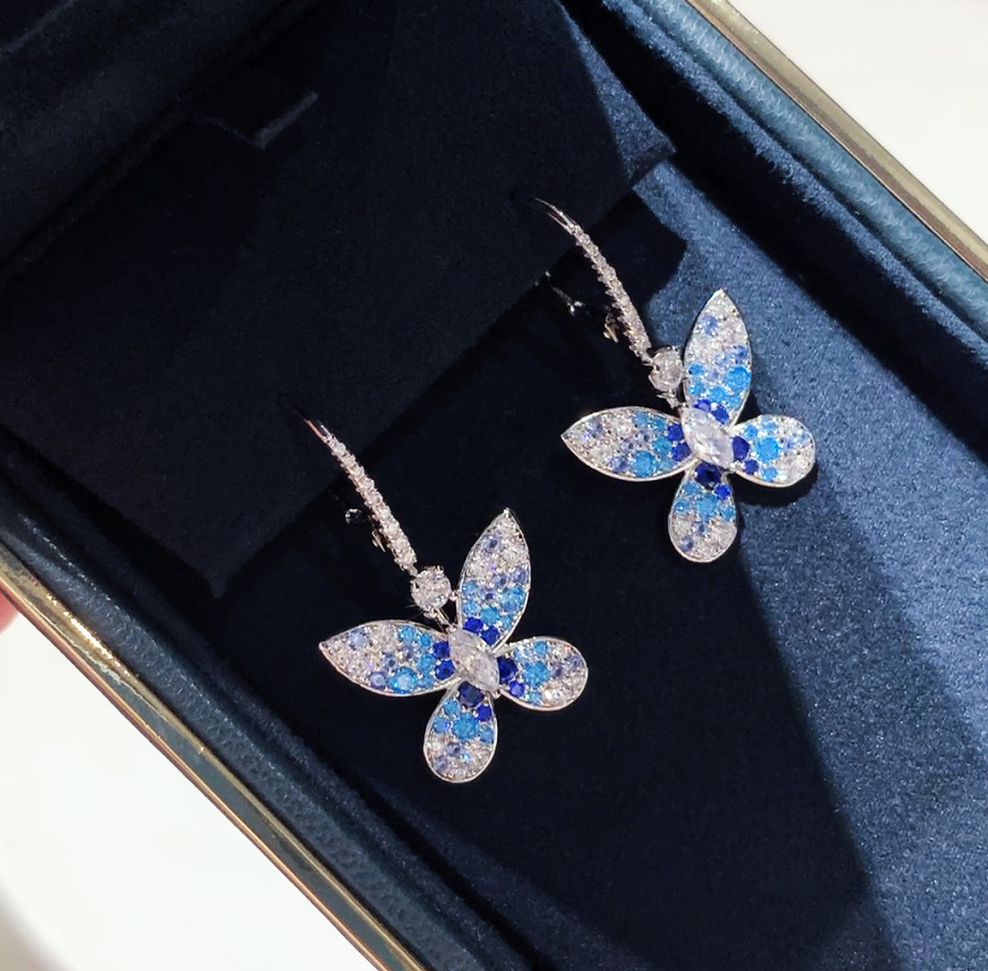 Diamond Stud Earrings - Yeni 925 Gümüş Yüksek Çift Mavi