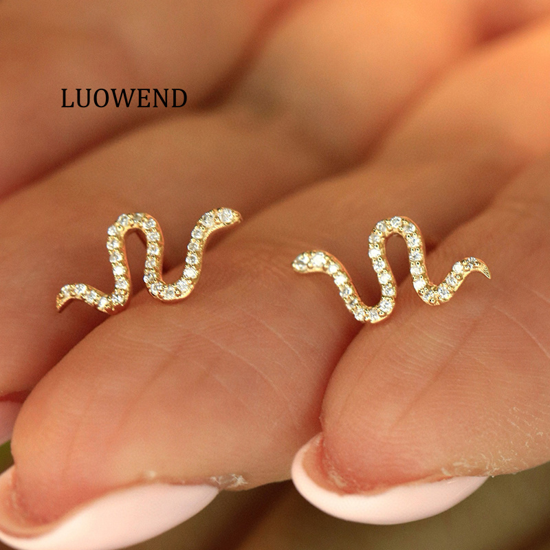 Diamond Stud Earrings - LUOWEND 100% 18 K Beyaz/Sarı Altın