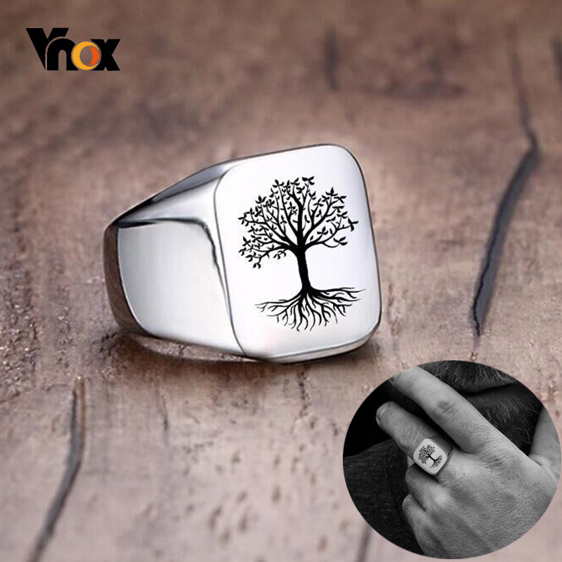 Mens Signet Ring - Vnox kaya Punk hayat ağacı Signet
