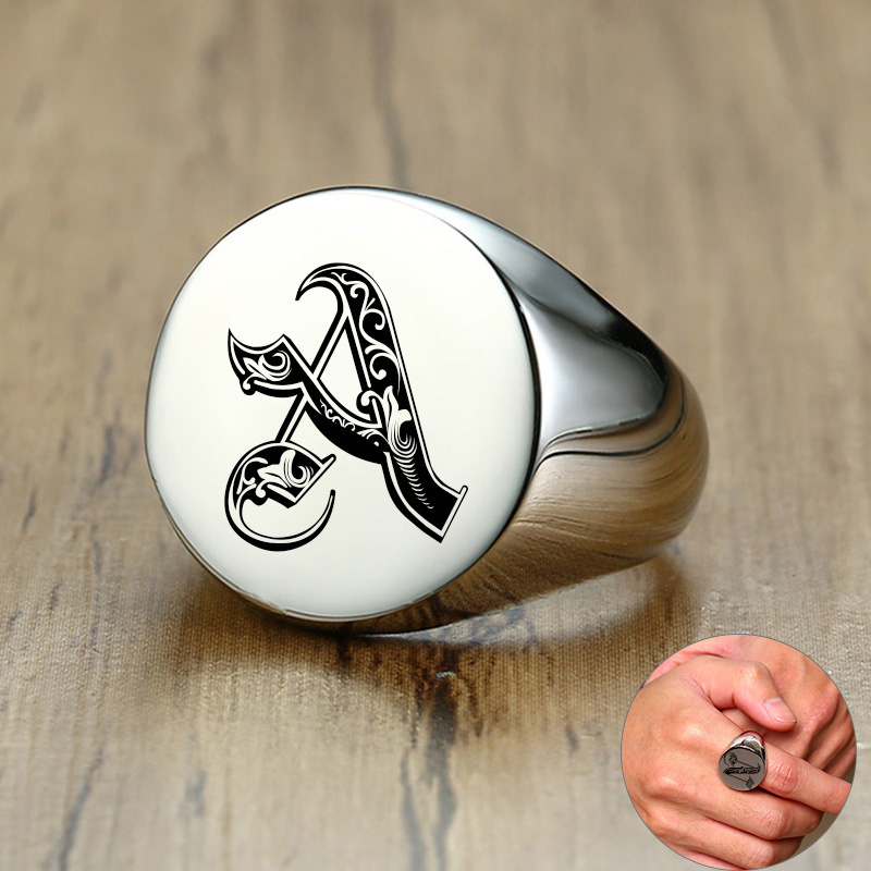 Mens Signet Ring - Vnox şık desen yazı ilk damga
