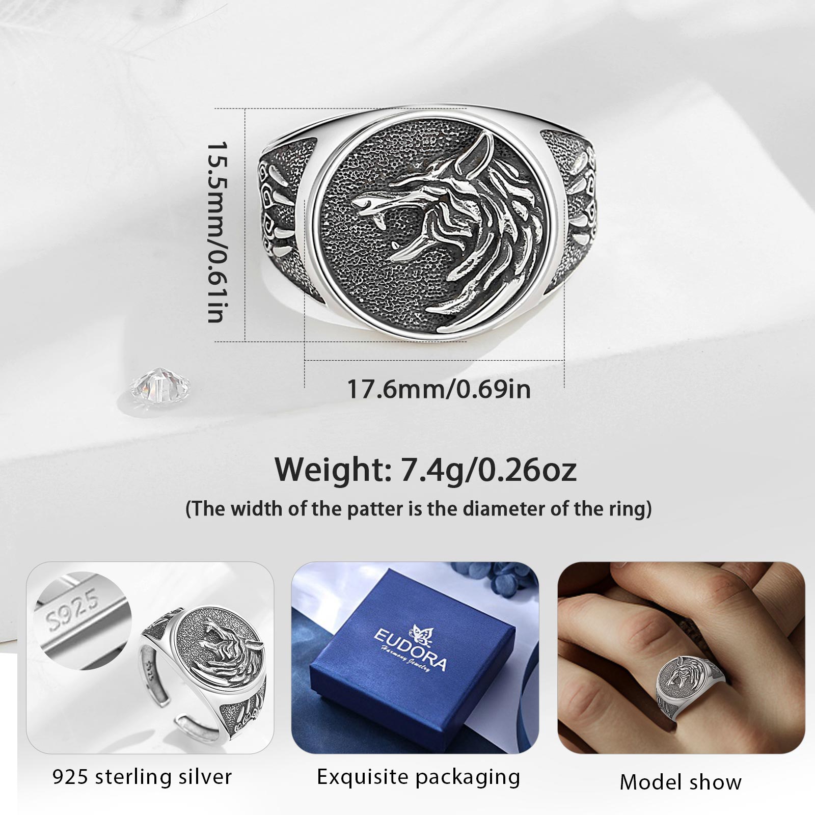 Eudora 925 ayar gümüş Viking k - Mens Signet Ring incelemesi ve fiyatı