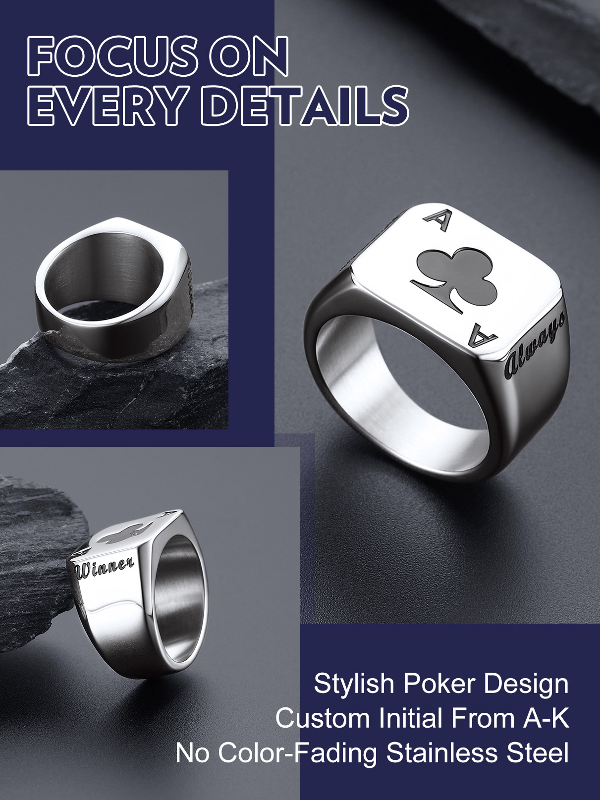 U7 Özelleştirilmiş Kare Dikdör - Mens Signet Ring incelemesi ve fiyatı