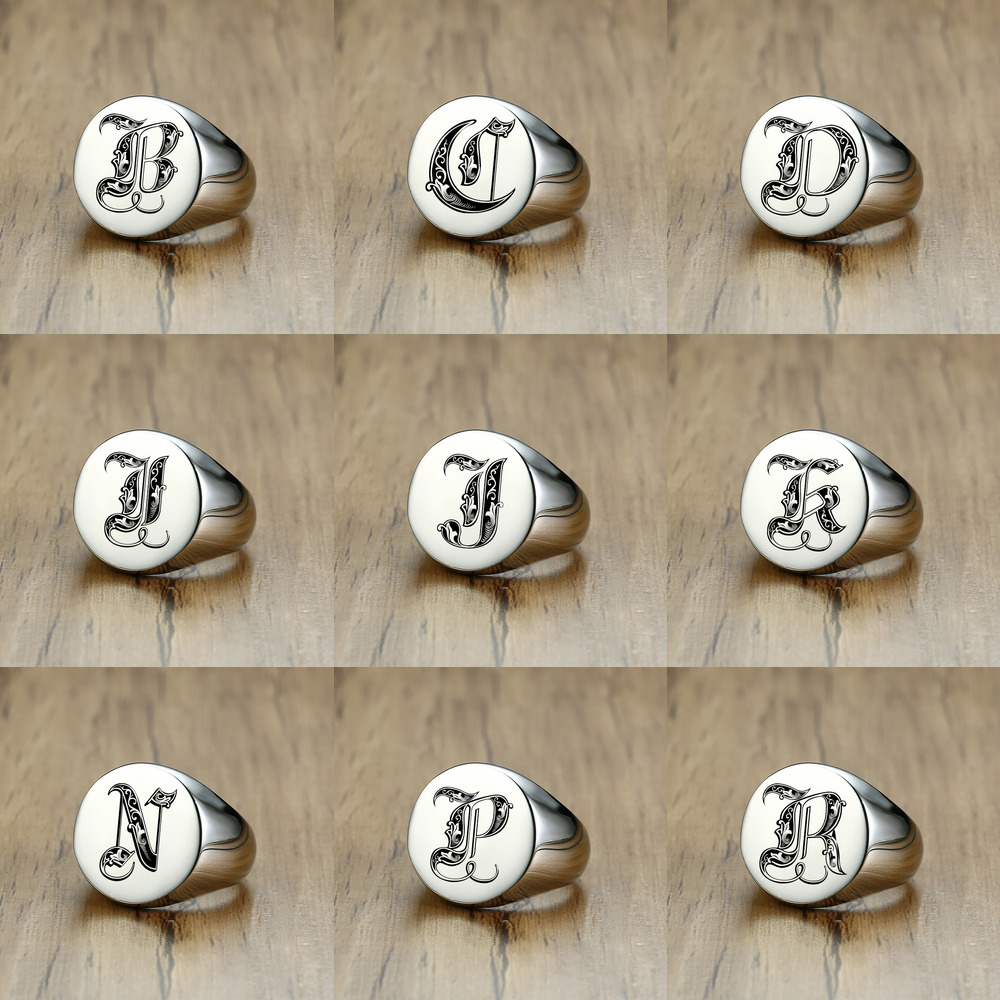 Vnox şık desen yazı ilk damga  - Mens Signet Ring incelemesi ve fiyatı